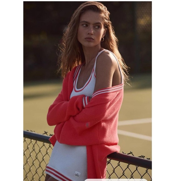 ALO Yoga Sweaters - Alo Yoga Tennis Club Cardigan NWT Red White Preppy Tenniscore Knit med